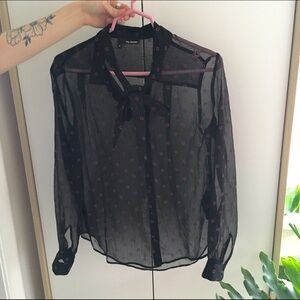 The Kooples Black Sheer Blouse with Pink Accents